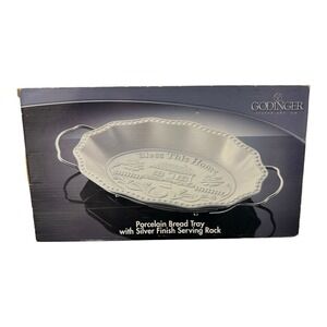 Godinger Porcelain Bread Tray & Serving Rack Silver Finish Bless This Home